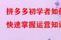 拼多多初學(xué)者如何快速掌握運(yùn)營(yíng)知識(shí)？
