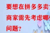 要想在拼多多賣貨商家需先考慮哪些問題？
